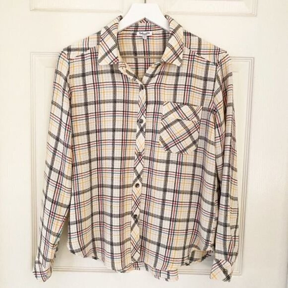 Splendid Driftwood Plaid Checkered Button Up Flannel Stripe Blouse Shirt Size XS - Picture 2 of 8